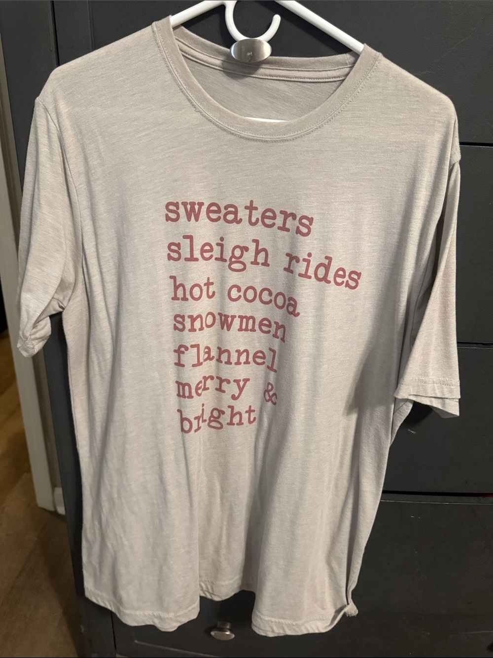 Bella Canvas cream tee with dusty rose text